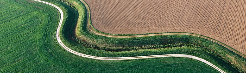 aerial view of curved land