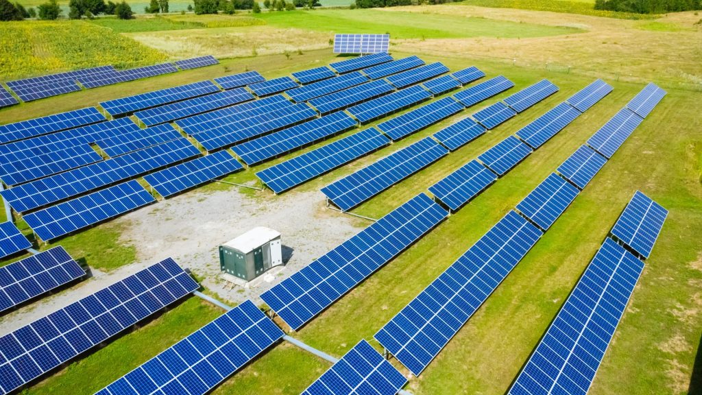 Aerial view of a solar farm