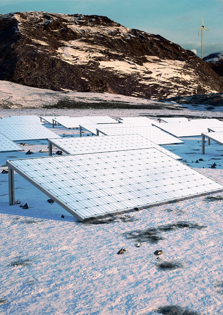 solar panels on the snow