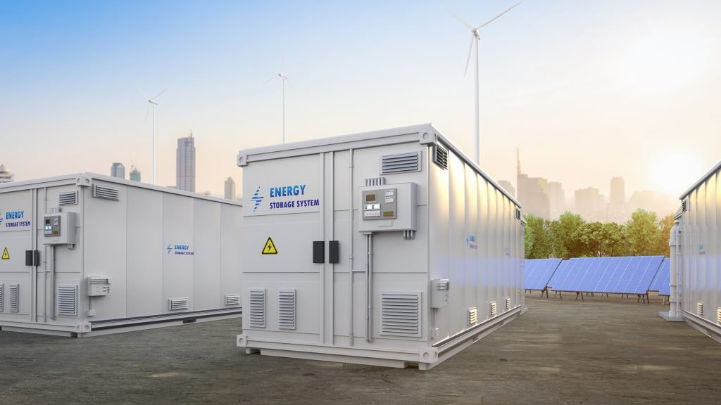 Side view of energy storage battery container