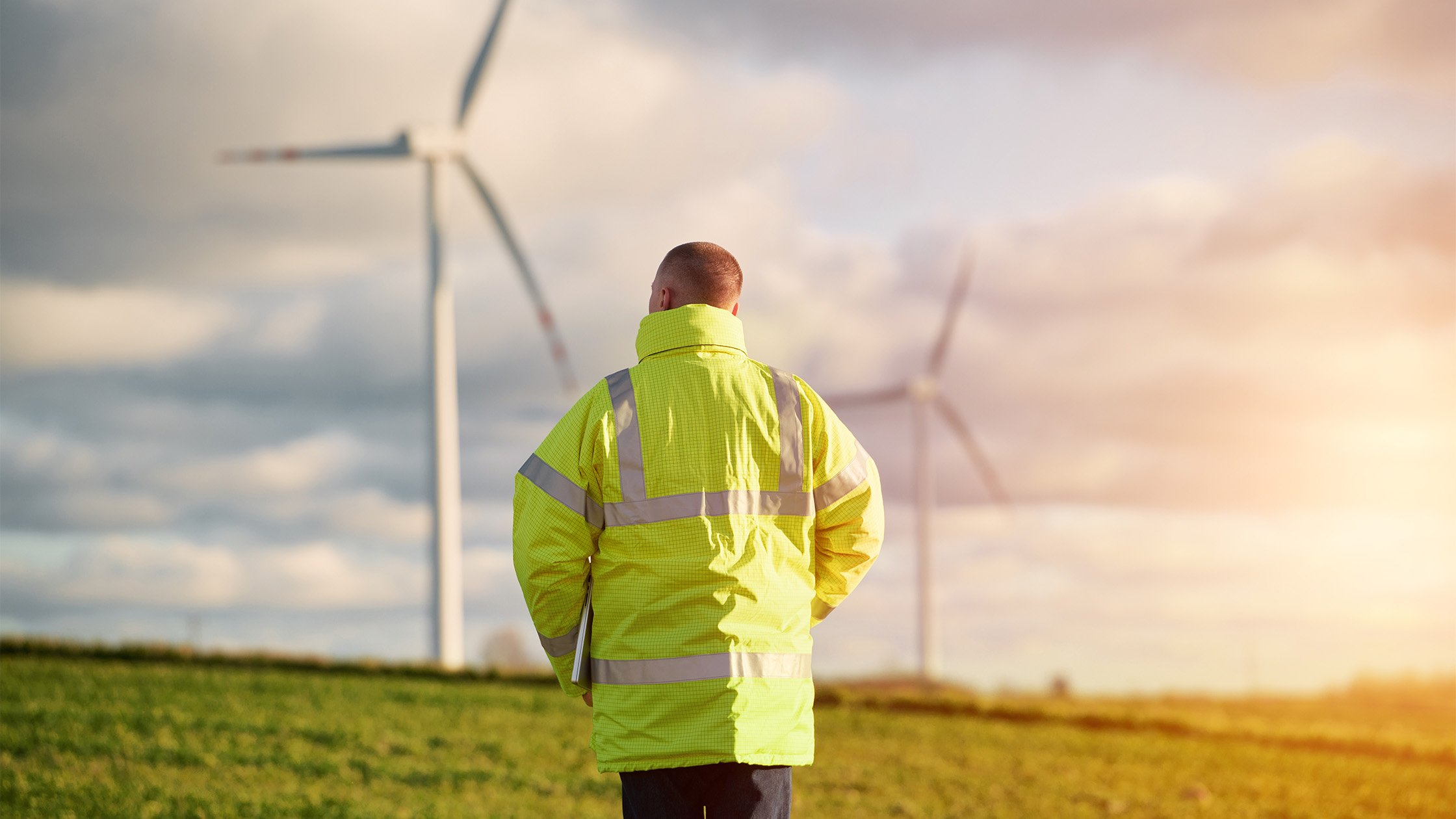 Renewable energy company worker at a wind farm
