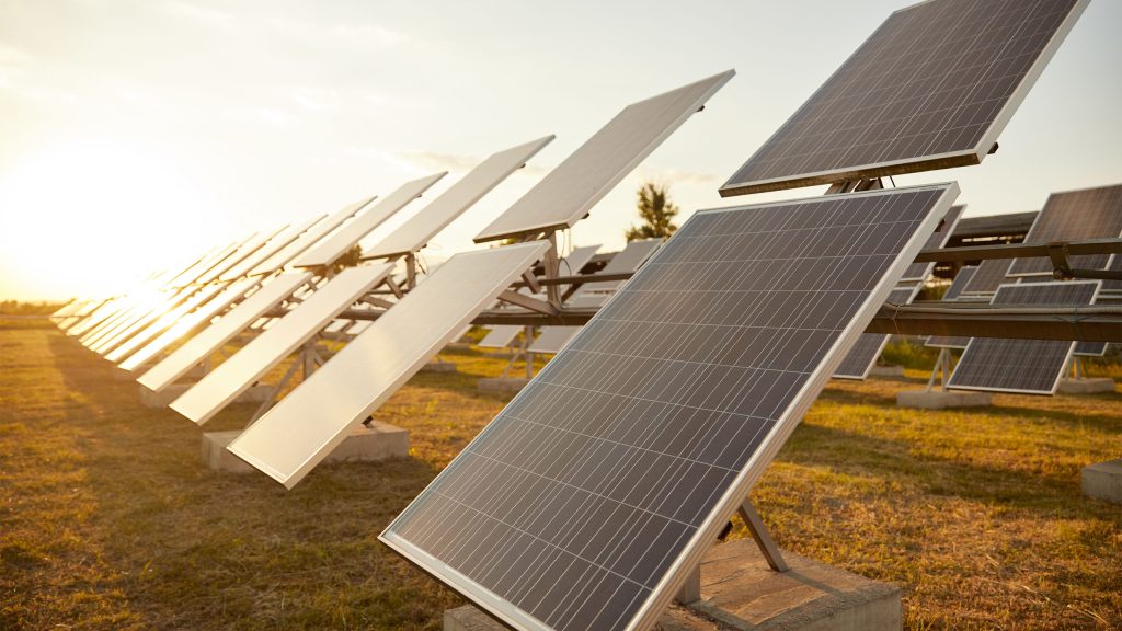 Close up view of a solar array